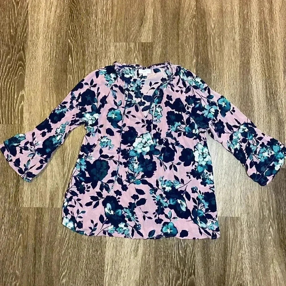 Womens J. Jill Lilac Floral Blouse - S Petite